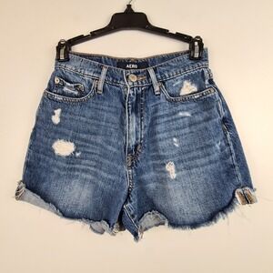 Aero Women's High Rise Curvy Mom Shorts 0 Aeropostale Jean Mini Denim Distressed